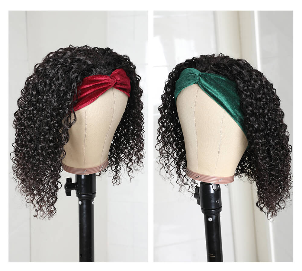 Julia Hair Curly Wave Short Bob Headband Wigs 100% Human Hair Natural Black Headband Wigs For Sale