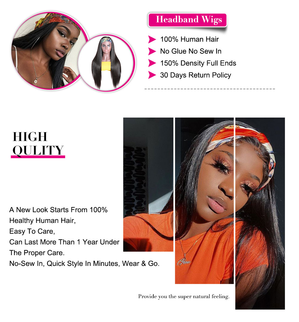 Julia Hair Headband Wigs Glueless Straight Human Hair Wigs Best Half Wigs With Headbands Natural Color