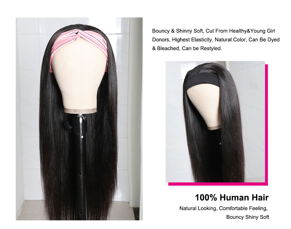 Julia Hair Headband Wigs Glueless Straight Human Hair Wigs Best Half Wigs With Headbands Natural Color