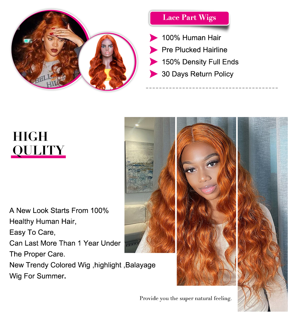 Julia 0 Off Orange Color Wigs Lace Part Ginger Color Pre Plucked Body Wave Wigs For Women Flash Sale