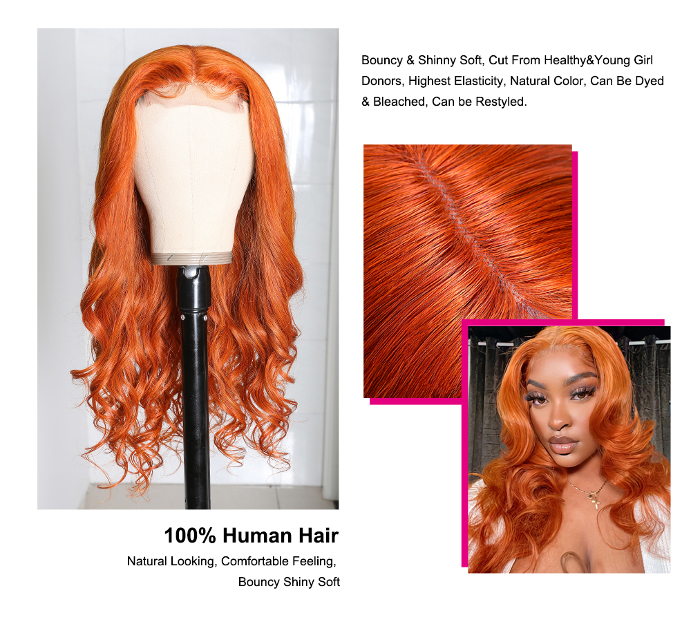 Julia 0 Off Orange Color Wigs Lace Part Ginger Color Pre Plucked Body Wave Wigs For Women Flash Sale