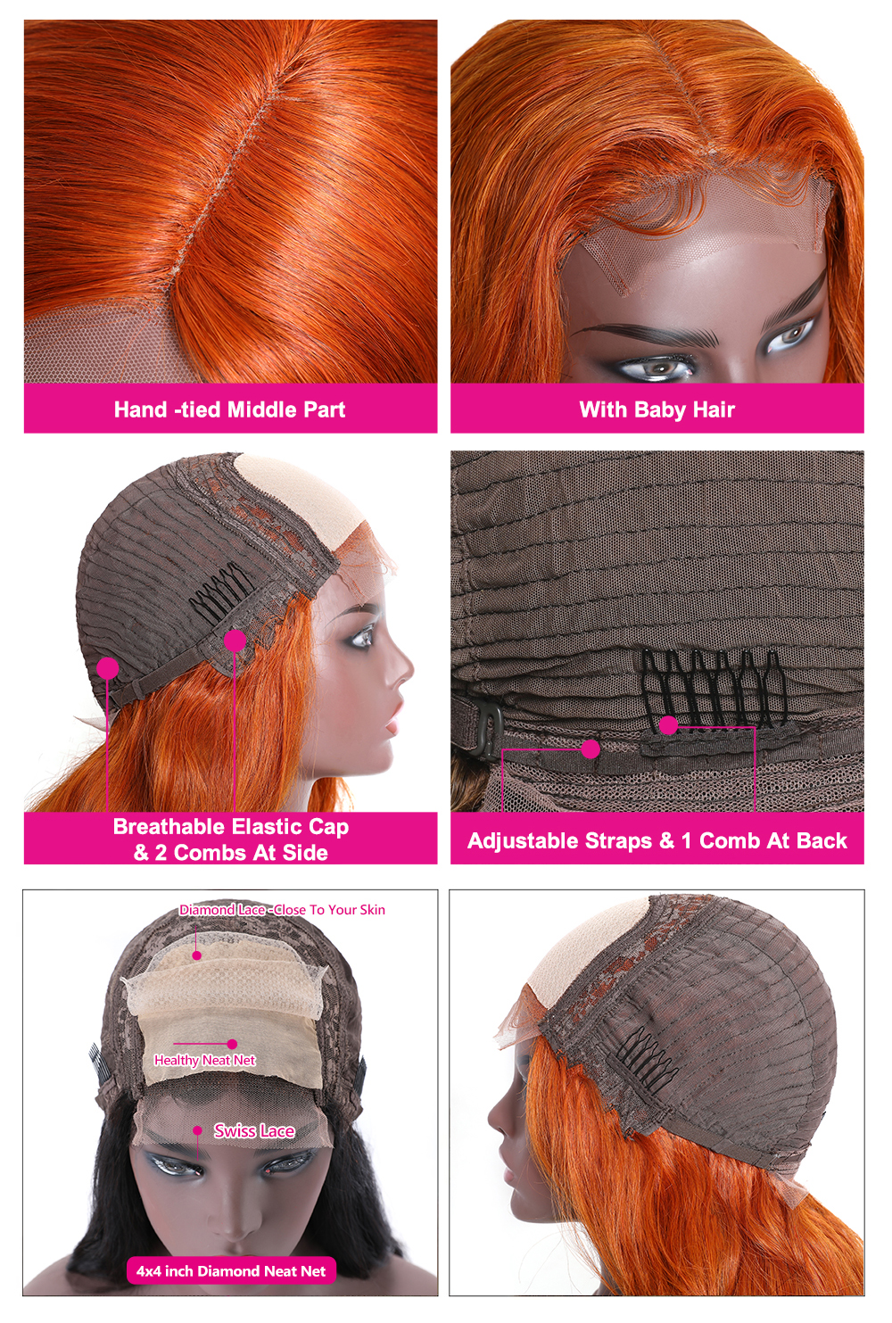 Julia 0 Off Orange Color Wigs Lace Part Ginger Color Pre Plucked Body Wave Wigs For Women Flash Sale