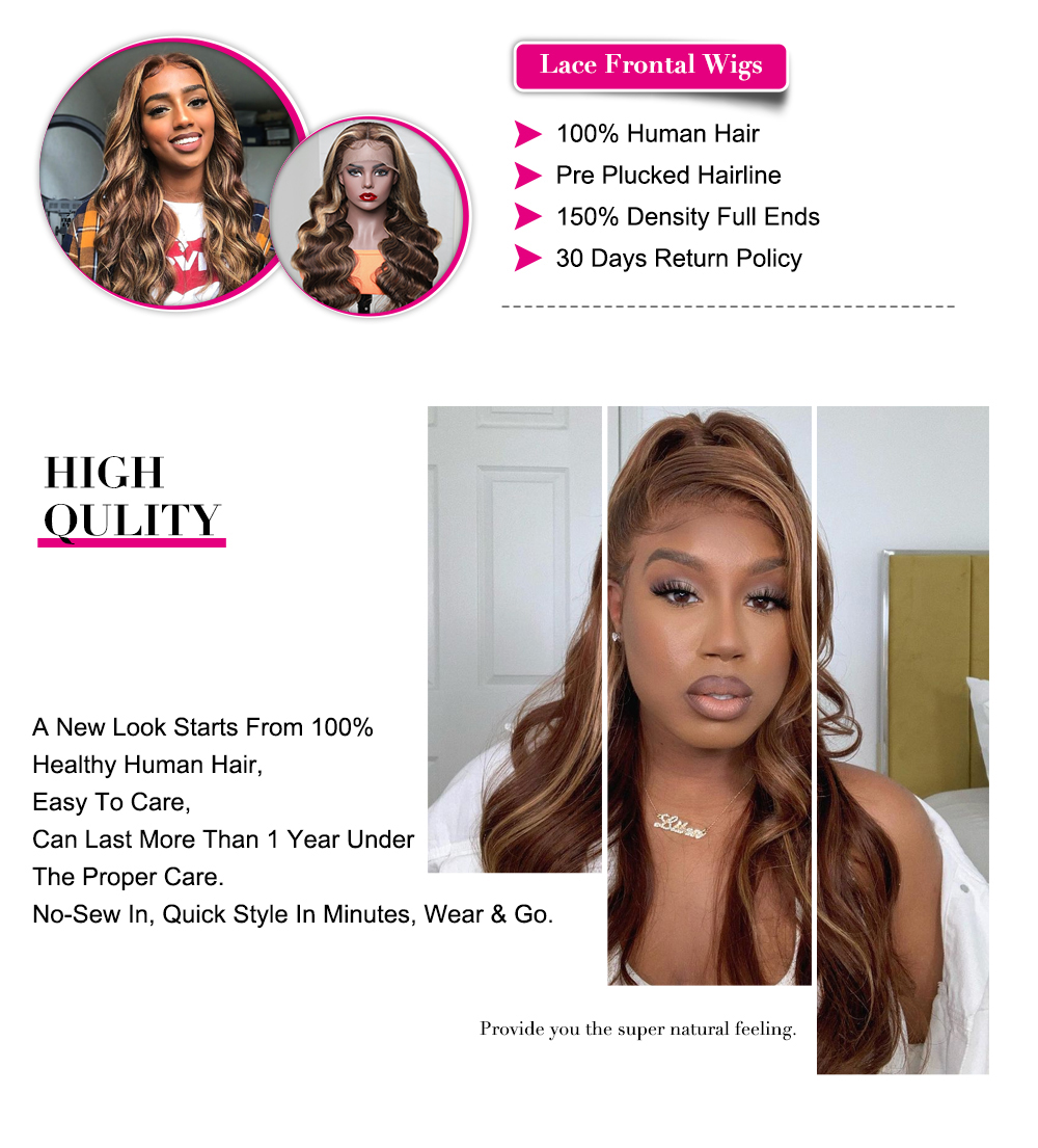 Julia Hair 4x4 Lace Closure Wig Transparent 13x4 Body Wave Honey Blonde Ombre Color Highlight Wigs For Women