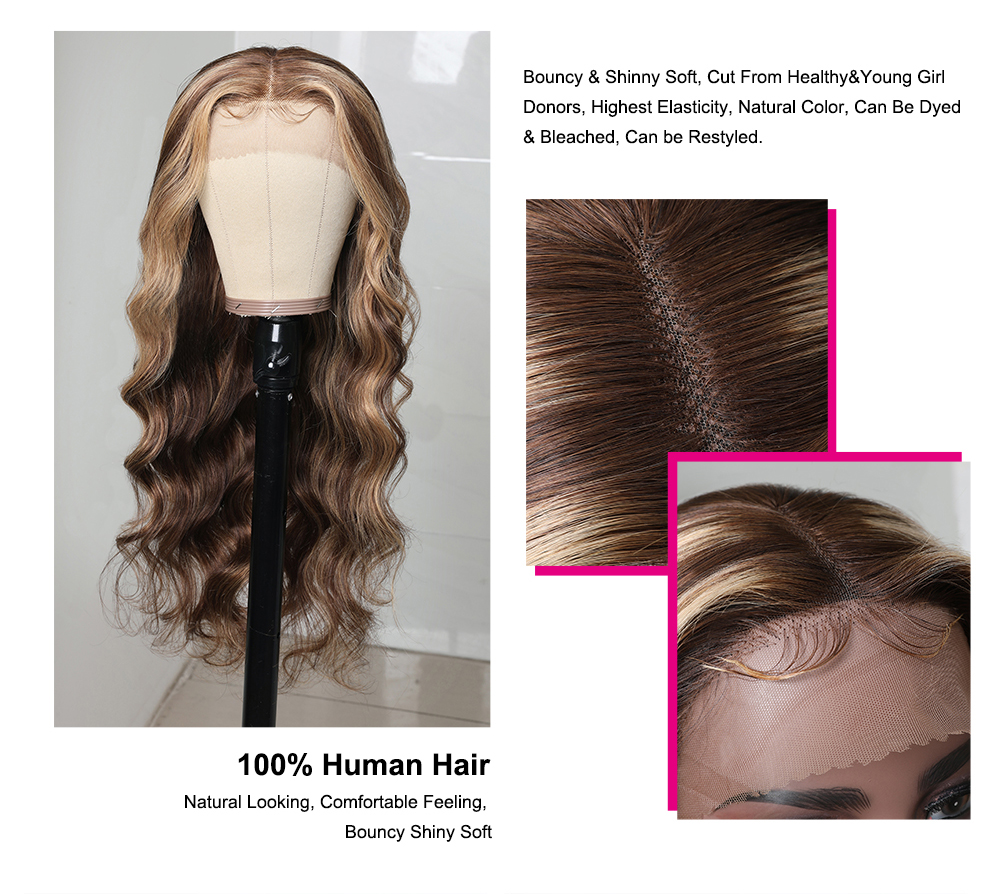 Julia Hair Affordable Honey Blonde Highlights 13x5 T Part 13x4 Lace Front Wig Body Wave Glueless 6x4.75 Pre-Cut Transparent Lace Wear Go Wigs