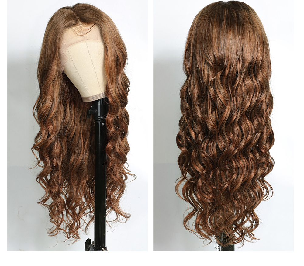 Julia Hair Ginger Auburn Brown Color 13x4 Transparent Lace Front Big Voluminous Curls Loose Wave Highlight Wigs 180% Density
