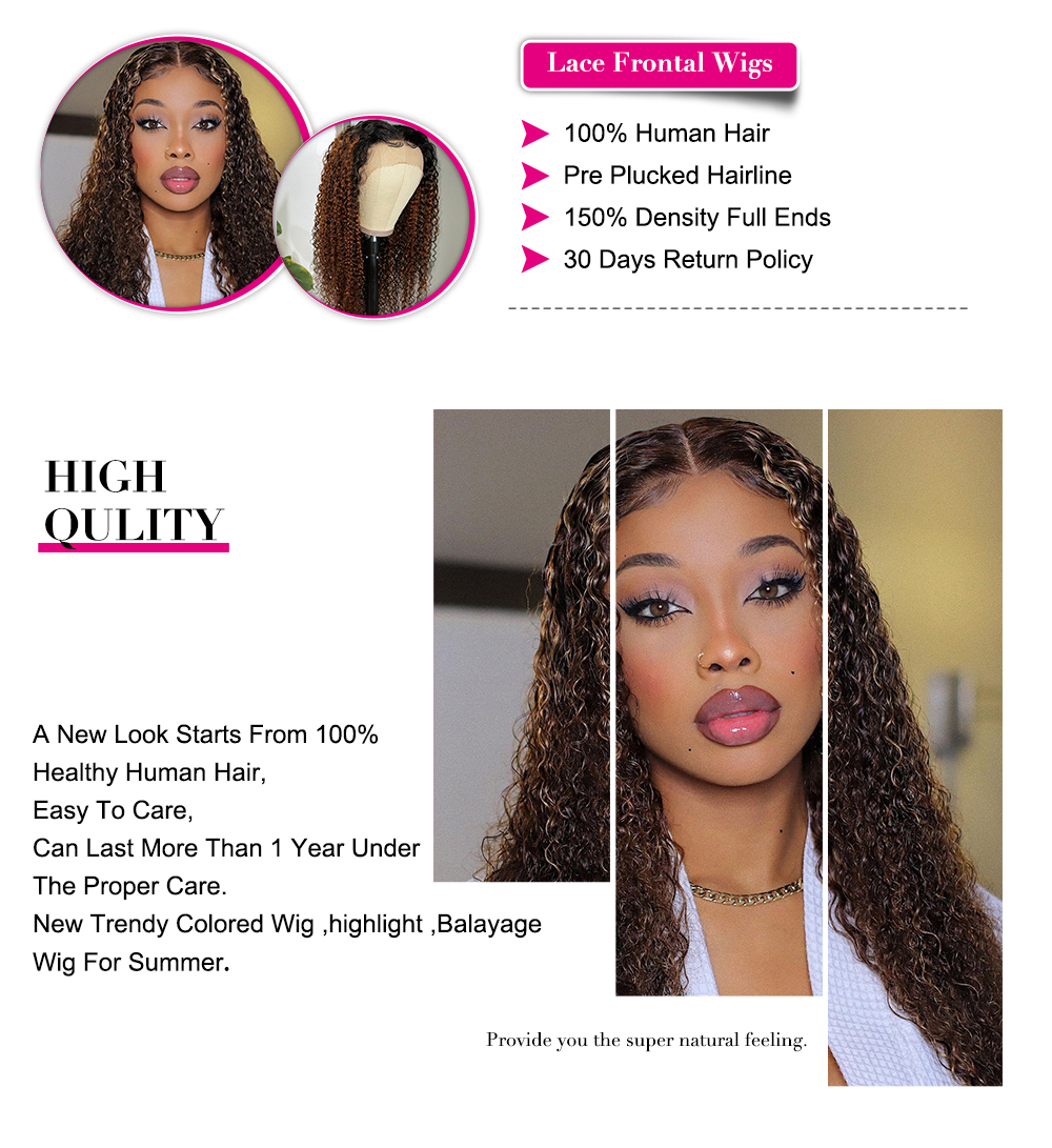 Julia Hair 13x4 Lace Frontal Dark Brown Balayage Highlights Curly Wig