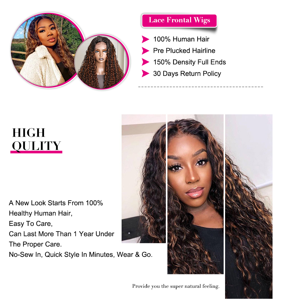 Julia Hair 13x4 Lace Frontal Water Wave Balayage Highlight 150% Density Dark Roots Lace Front Human Hair Wig Flash Sale
