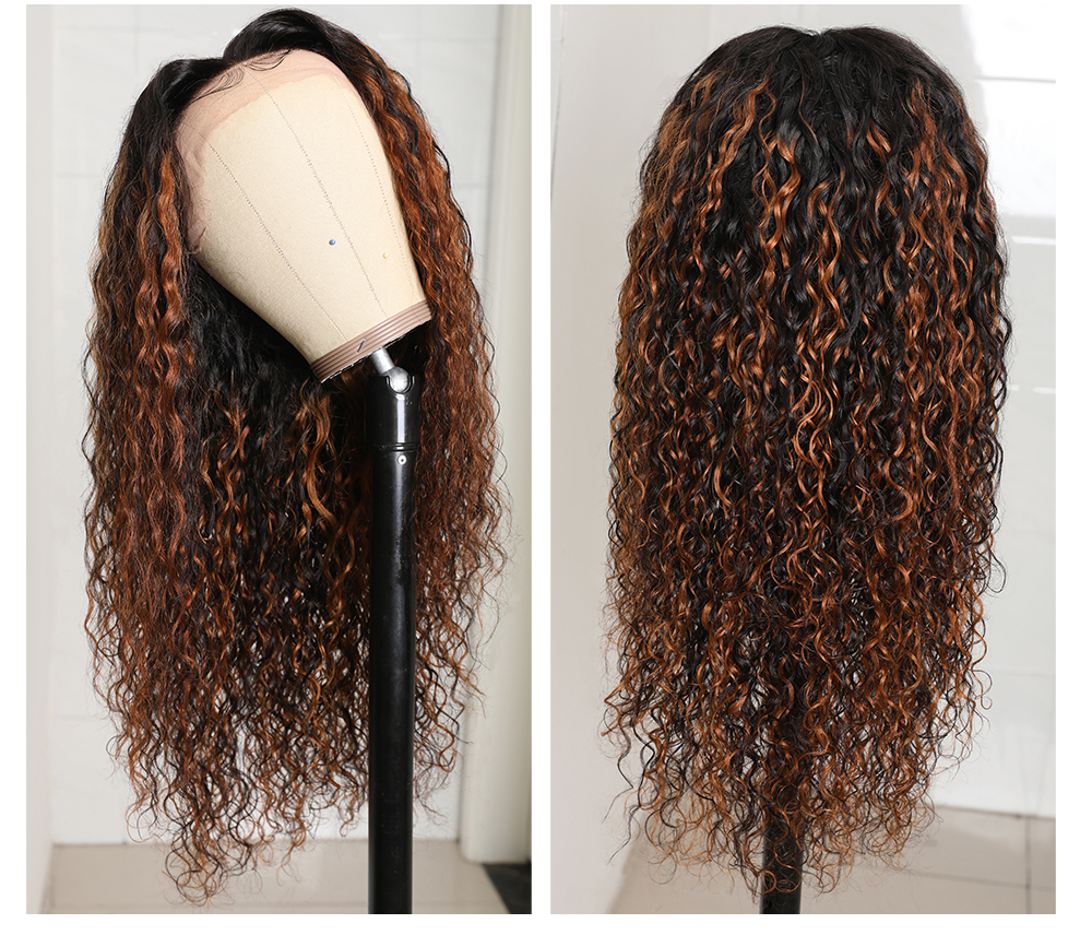 Julia Hair 13x4 Lace Frontal Water Wave Balayage Highlight 150% Density Dark Roots Lace Front Human Hair Wig Flash Sale