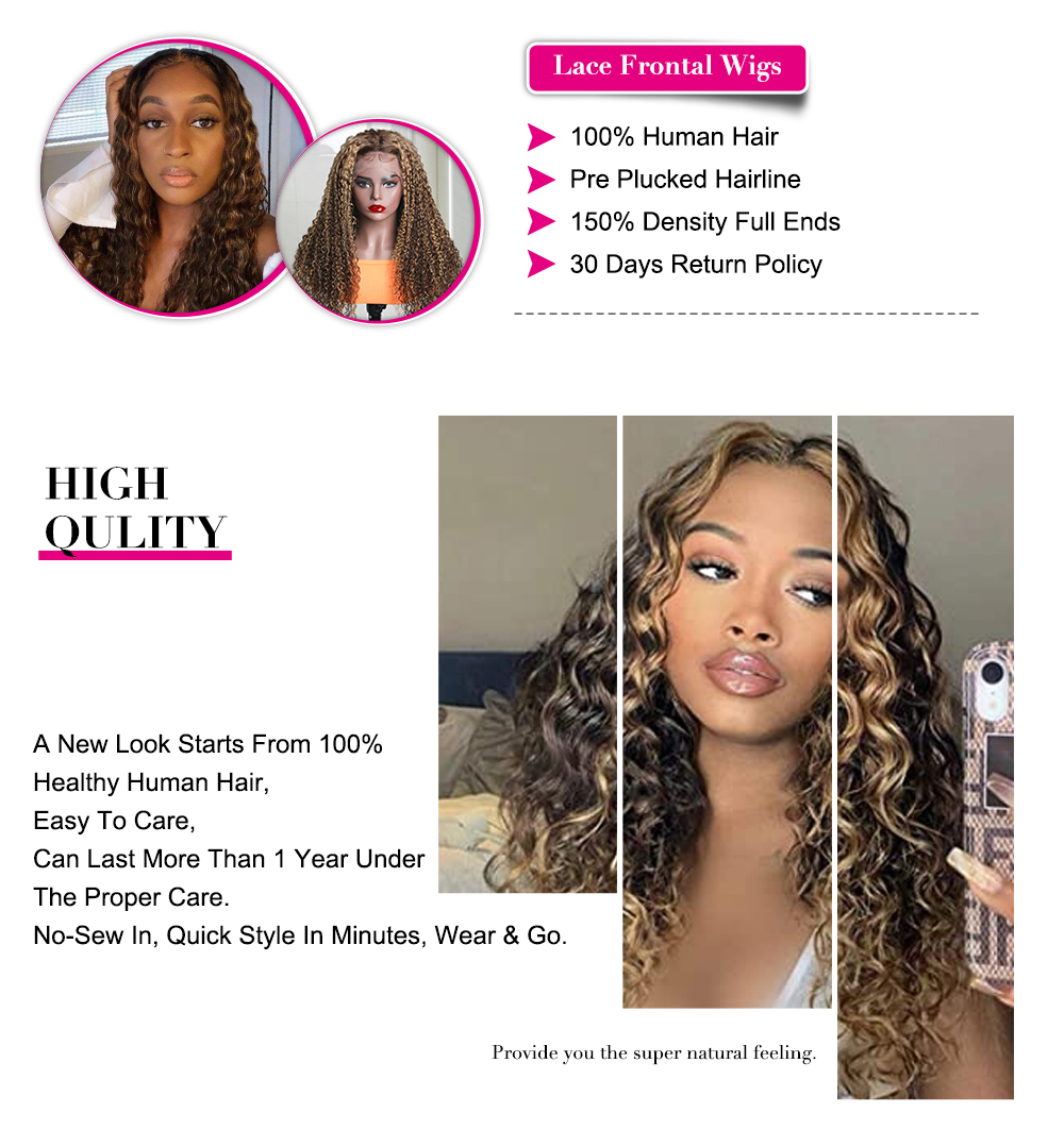 Julia Hair Honey Blonde Highlight 13x5 T Part Wig Ombre Colored Wigs Pre Plucked Lace Curly Wigs 150% Density