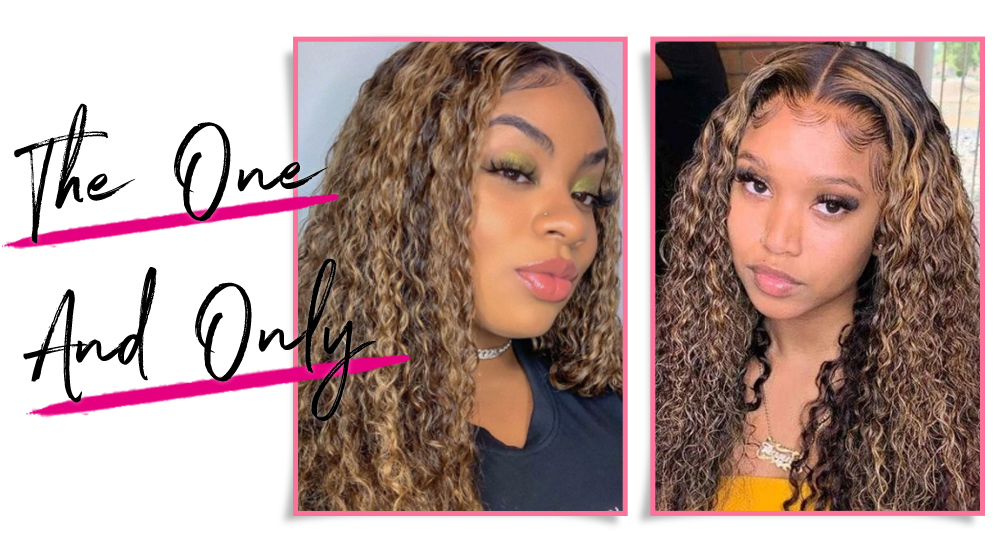 Julia Hair Honey Blonde Highlight 13x5 T Part Wig Ombre Colored Wigs Pre Plucked Lace Curly Wigs 150% Density