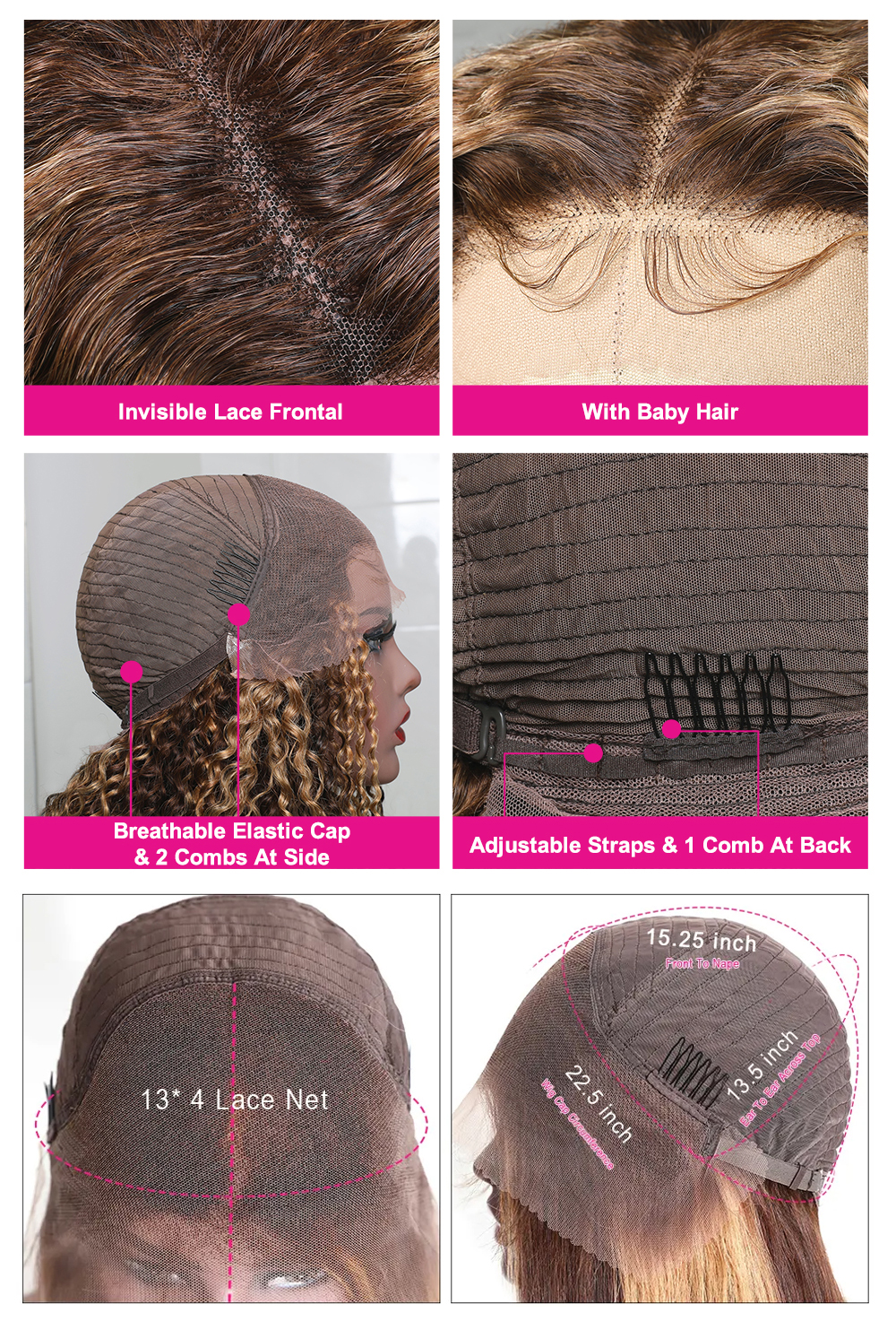 Julia Hair Honey Blonde Highlight 13x5 T Part Wig Ombre Colored Wigs Pre Plucked Lace Curly Wigs 150% Density