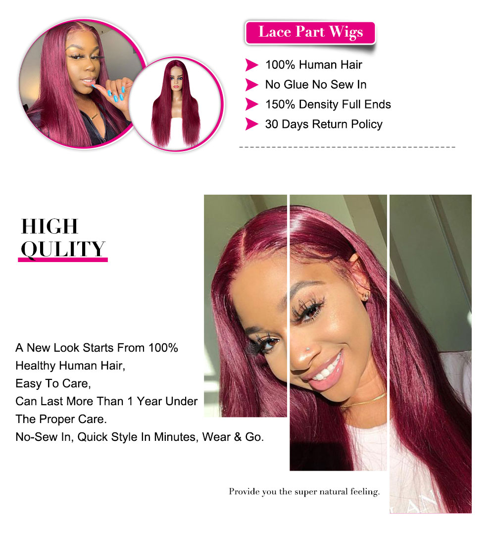 Julia Hair Colored 99J Burgundy Wigs 4*0.75 Lace Part Pre Plucked Straight Wig 13x4 Lace Frontal Transparent Lace Human Hair Glueless Red Wine Wigs