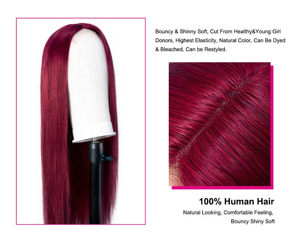 Julia Hair Colored 99J Burgundy Wigs 4*0.75 Lace Part Pre Plucked Straight Wig 13x4 Lace Frontal Transparent Lace Human Hair Glueless Red Wine Wigs