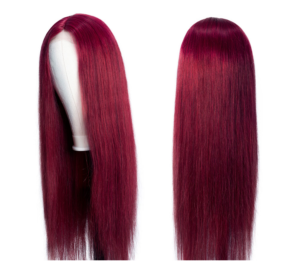 Julia Hair Colored 99J Burgundy Wigs 4*0.75 Lace Part Pre Plucked Straight Wig 13x4 Lace Frontal Transparent Lace Human Hair Glueless Red Wine Wigs