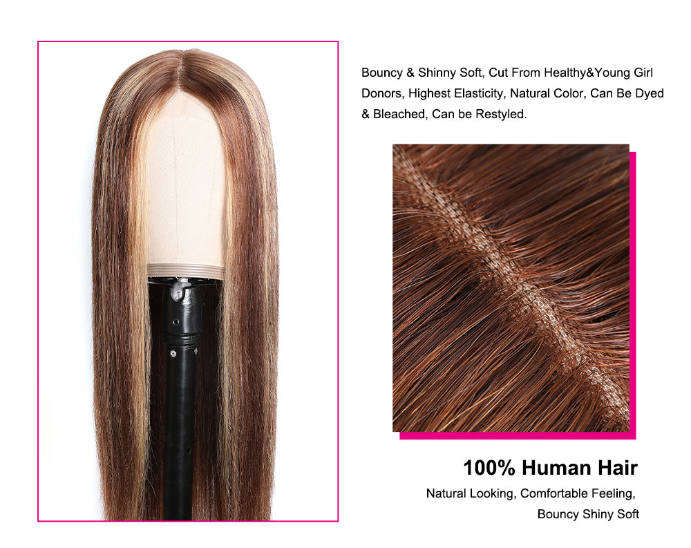 Julia Hair Straight Wigs Colored Blonde Highlights Wigs 4*0.75 T Middle Part Lace Wigs With Baby Hair Flash Sale