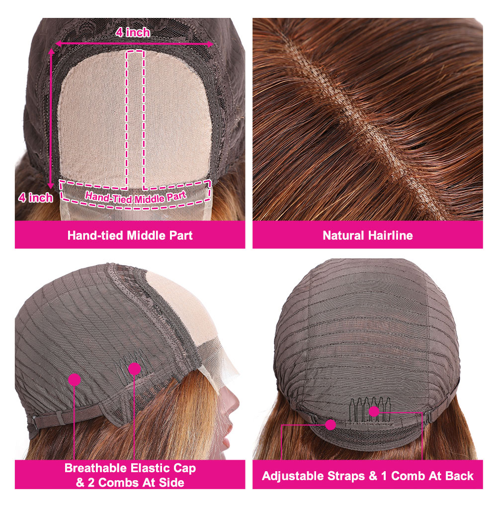 Julia Hair Straight Wigs Colored Blonde Highlights Wigs 4*0.75 T Middle Part Lace Wigs With Baby Hair Flash Sale