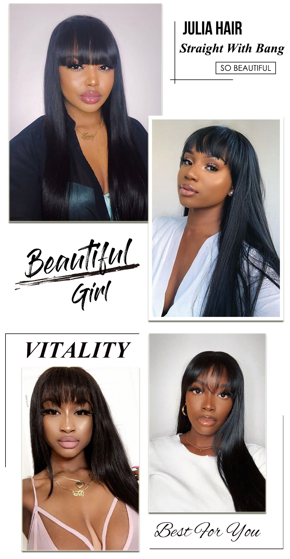 Julia Hair Curtain Bangs Long Straight Hair Transparent Lace Front Wig Soft Human Hair Wigs With Bangs Flash Sale