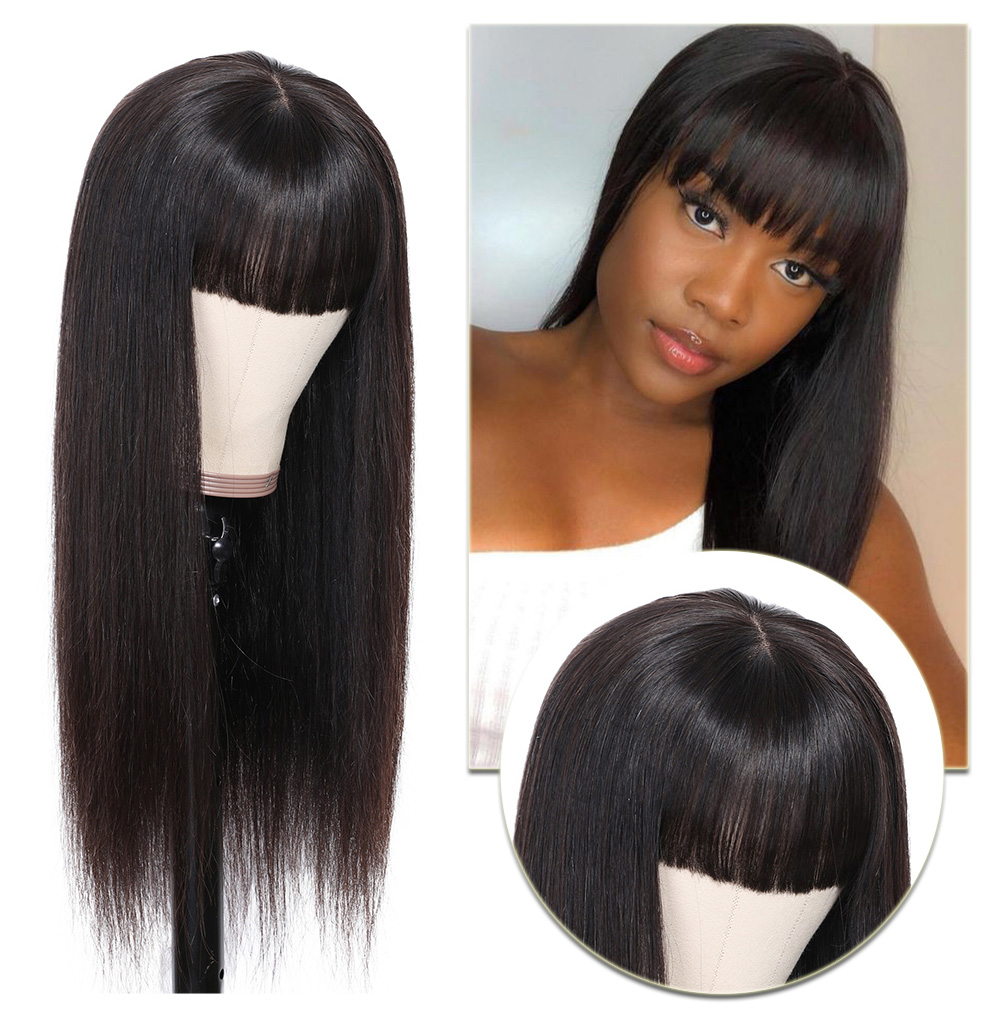 Julia Hair Curtain Bangs Long Straight Hair Transparent Lace Front Wig Soft Human Hair Wigs With Bangs Flash Sale