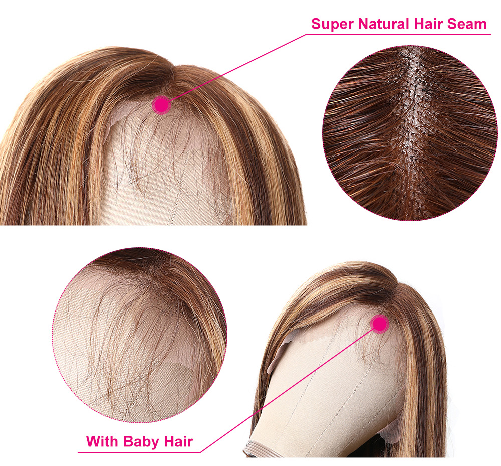 Julia Highlight Wig Ombre Color Straight Wave 13x4 Lace Wigs Invisible Pre Plucked Lace Front Highlight Wigs 150% Density
