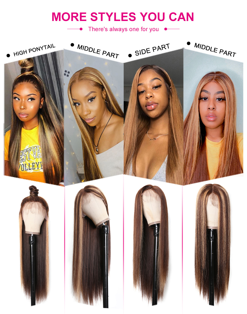 Julia Highlight Wig Ombre Color Straight Wave 13x4 Lace Wigs Invisible Pre Plucked Lace Front Highlight Wigs 150% Density