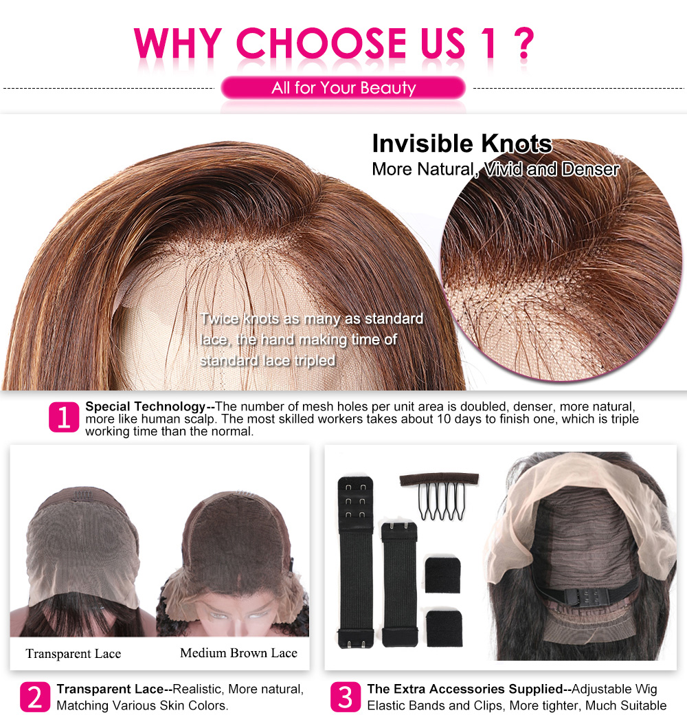 Julia Highlight Wig Ombre Color Straight Wave 13x4 Lace Wigs Invisible Pre Plucked Lace Front Highlight Wigs 150% Density