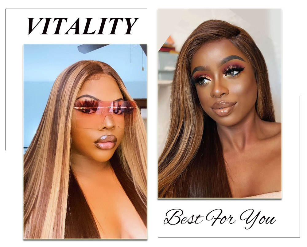 Julia Highlight Wig Ombre Color Straight Wave 13x4 Lace Wigs Invisible Pre Plucked Lace Front Highlight Wigs 150% Density