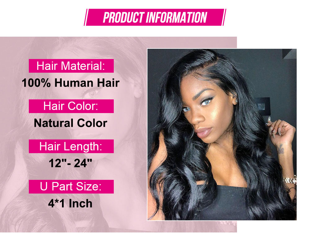 Julia U Part Wigs Natural Human Hair 150% Density Brazilian Body Wave Glueless Wigs For Women