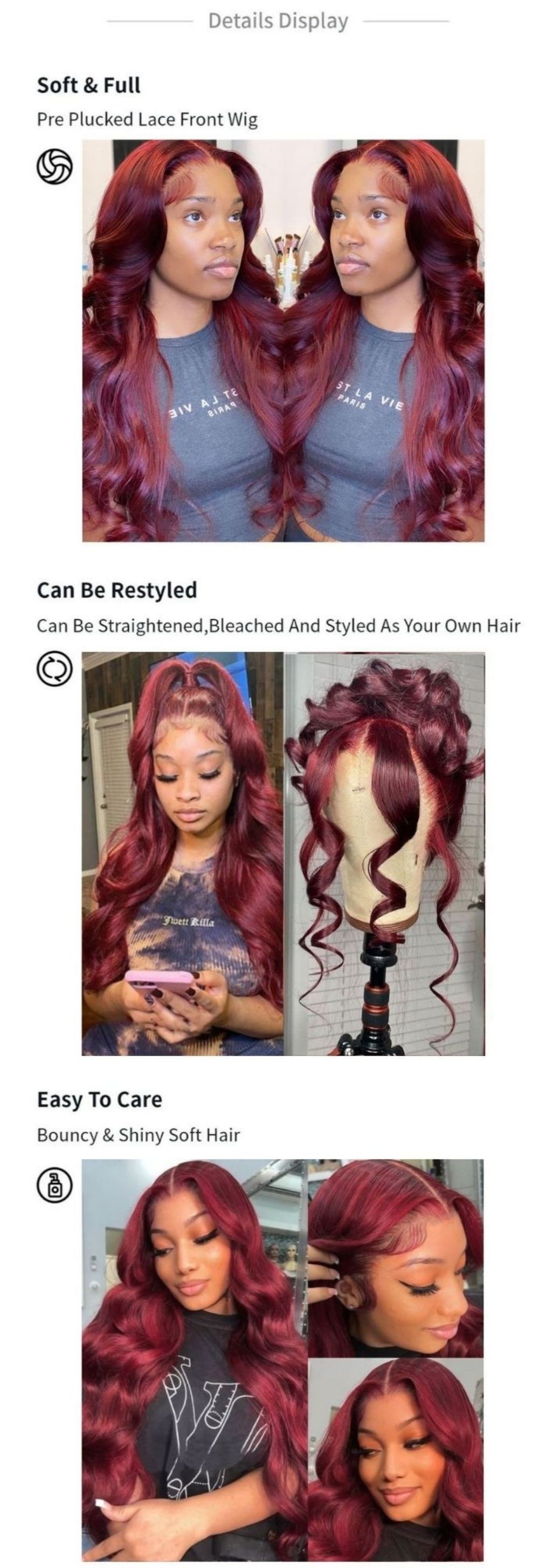 Julia Hair Affordable 99J Burgundy Color Body Wave 13x4 Lace Front Wig 150% Density And 180% Density Pre Plucked Red Human Hair Wigs