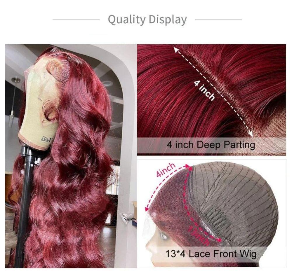 Julia Hair Affordable 99J Burgundy Color Body Wave 13x4 Lace Front Wig 150% Density And 180% Density Pre Plucked Red Human Hair Wigs