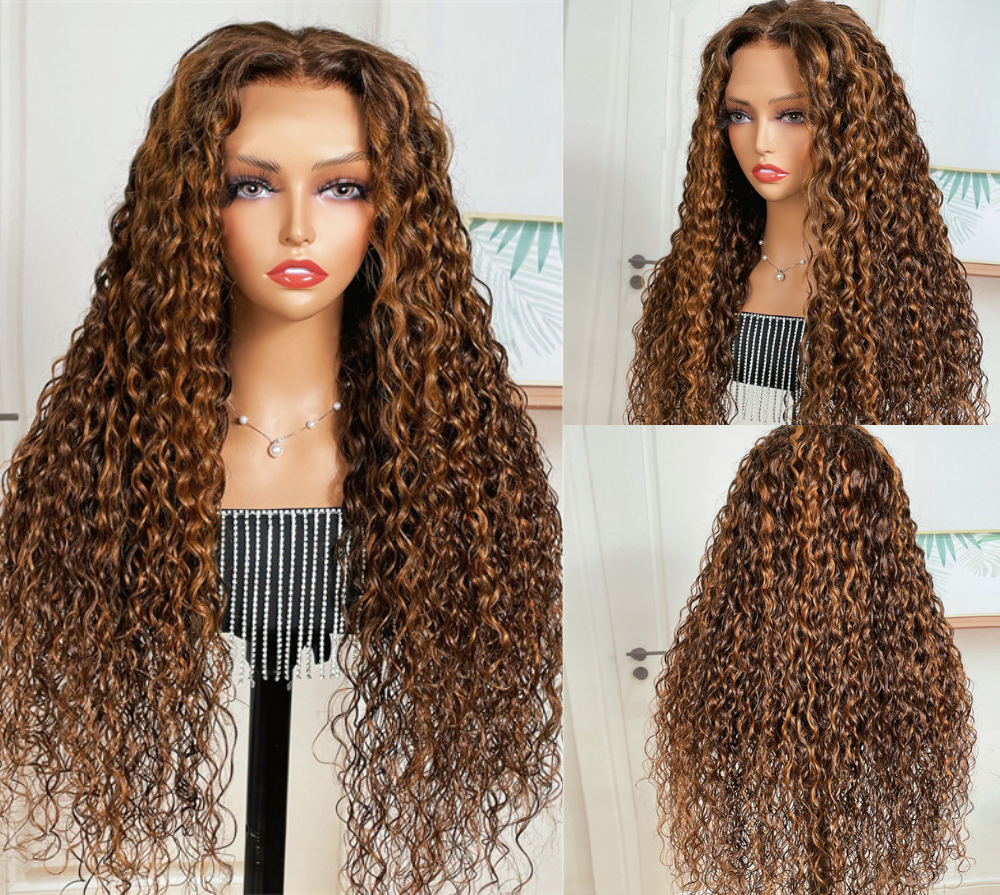 Julia Hair Rich Brown Highlight Water Wave Lace Front Wigs 150% Density Full And Bouncy High Quality Bench Wave Human Hair Wig