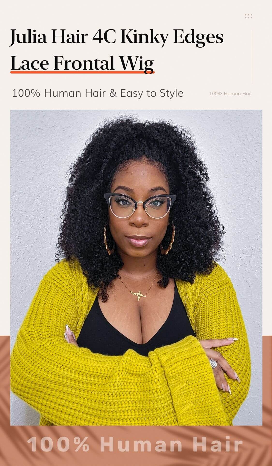 Julia Hair Healthy 4C Natural Texture Edges Kinky Curly 13x4 Lace Front Wig High Volume Glueless Human Hair Wigs With Pre-Plucked Hairline Wig For Women