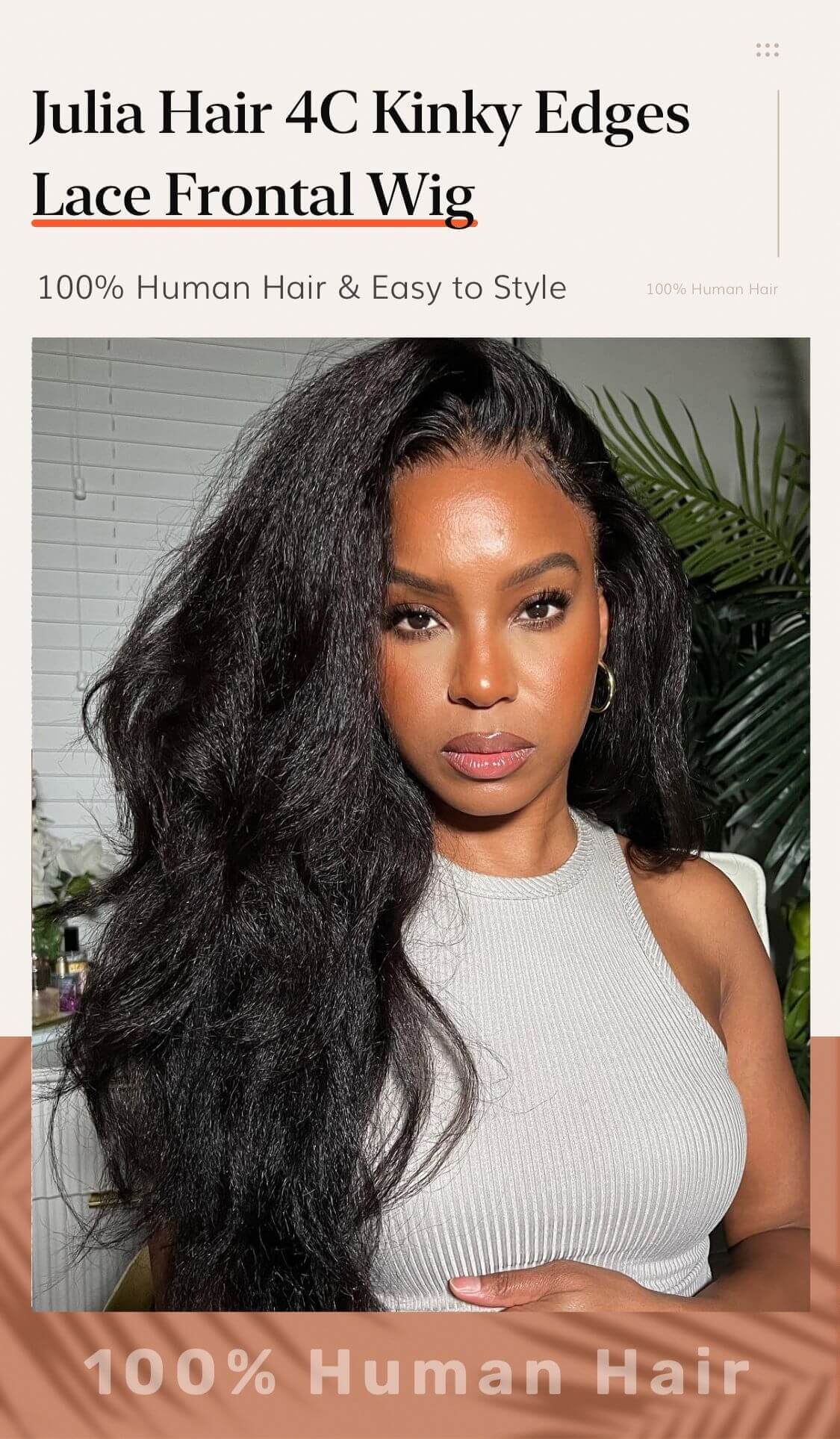 Julia Hair Affordable 4x0.75 Lace Part Kinky Straight Realistic 4C Kinky Edges Wig 100% Healthy Lace Front Wig No Baby Hair Style Pre-Plucked Beginner Friendly