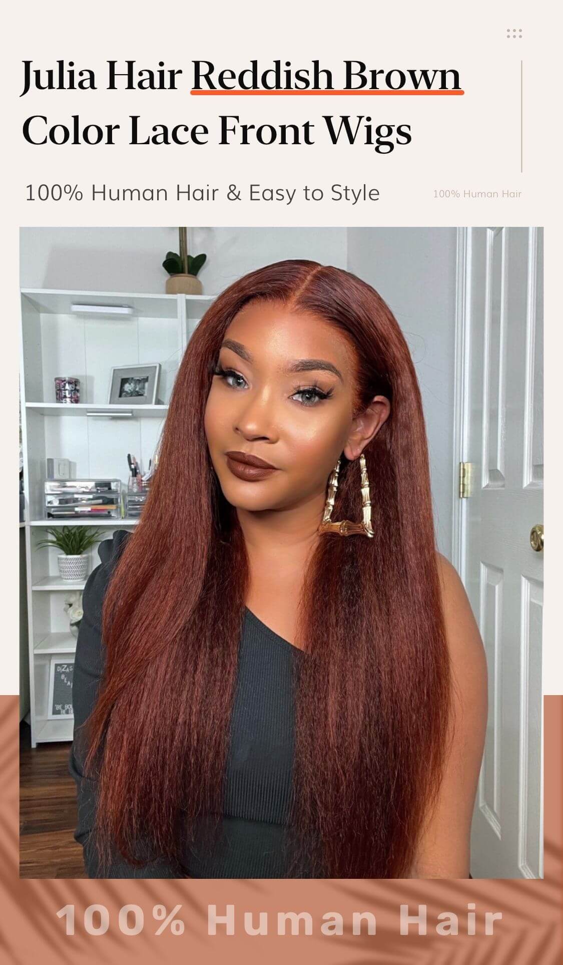 Julia Hair Affordable #33B Reddish Brown 13x5x1 T Part Lace Wig Perfectly Resembling Natural Hair Kinky Straight Wig 4C Hair 13x4 Lace Front Wigs Flash Sale
