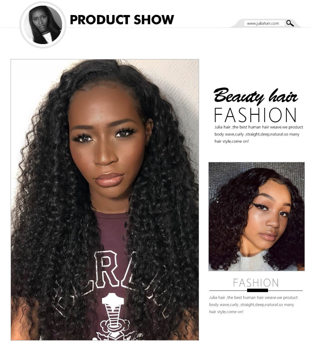 Julia 3 Bundles Curly Human Hair Weaves With 5x5 Transparent Lace